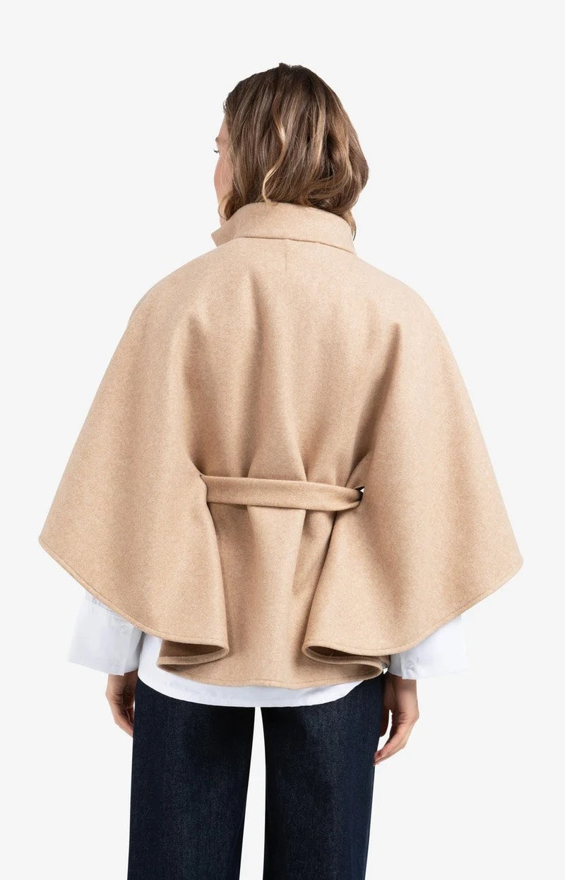 Soft Woven Poncho With Collar - Camel