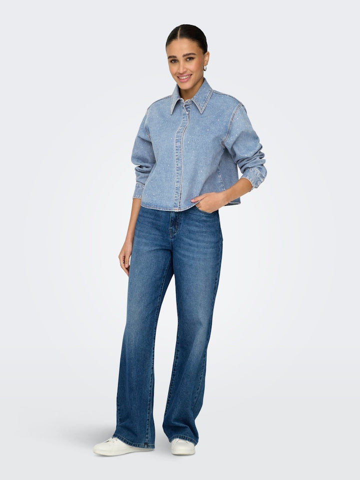 Onlmaggiemay L/s Rhinest Dnm Shirt - Blue Denim