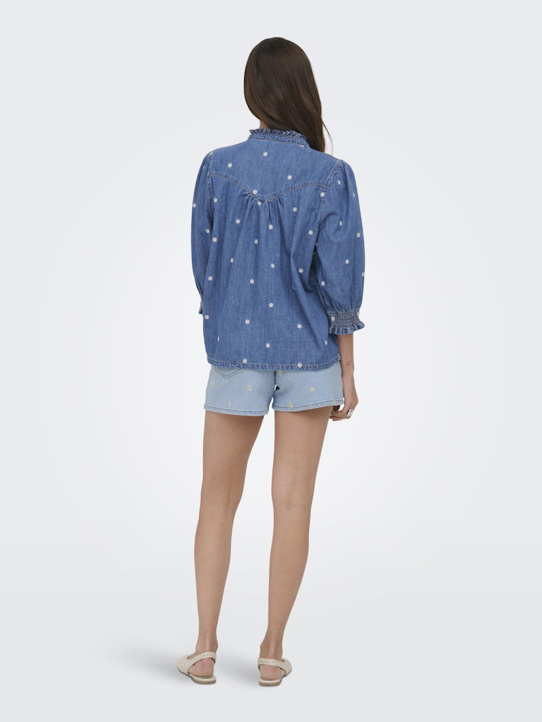 Onlraya Daisy Emb 3/4 Shirt Dnm Akm - Blue Denim
