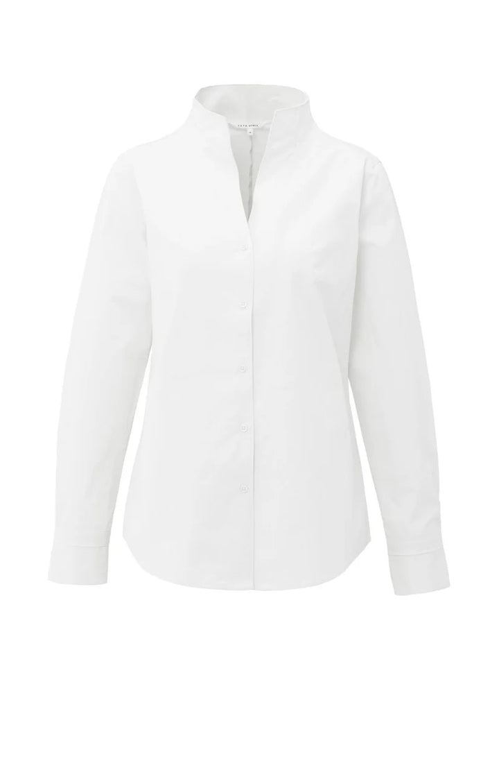 Blouse With High V-neck Collar - Wit