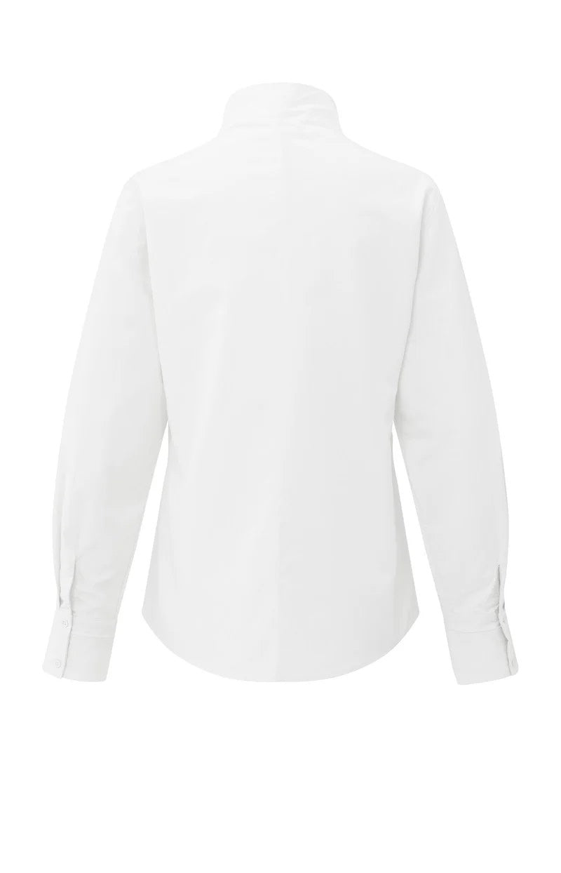 Blouse With High V-neck Collar - Wit