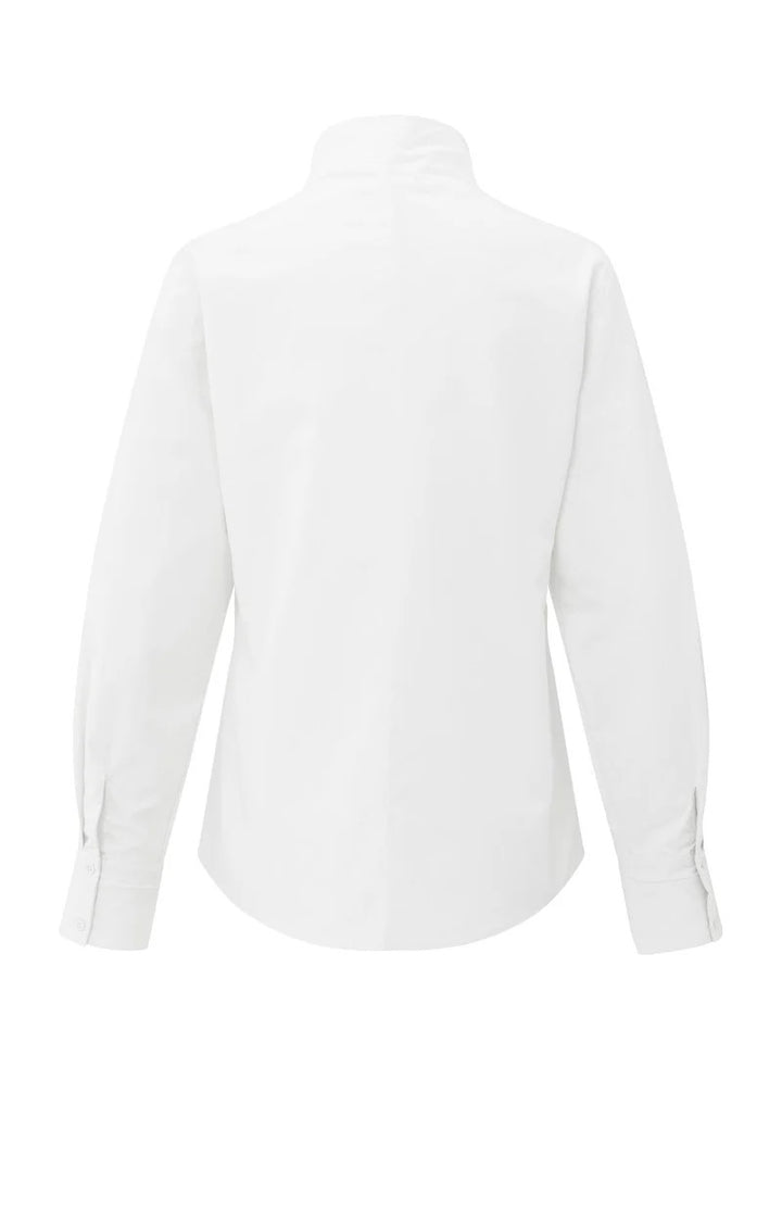 Blouse With High V-neck Collar - Wit