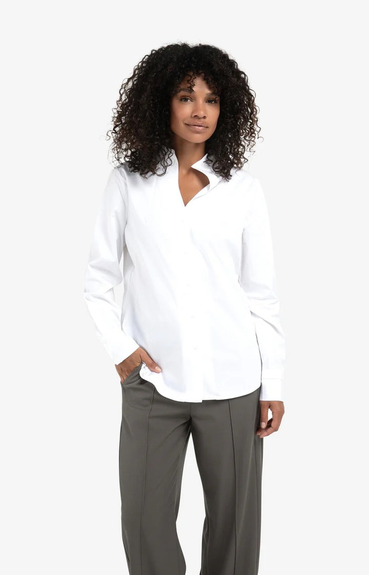 Blouse With High V-neck Collar - Wit