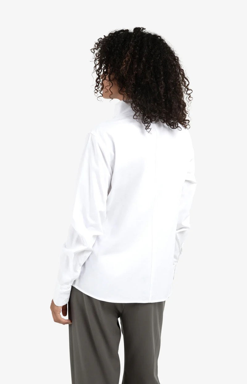 Blouse With High V-neck Collar - Wit