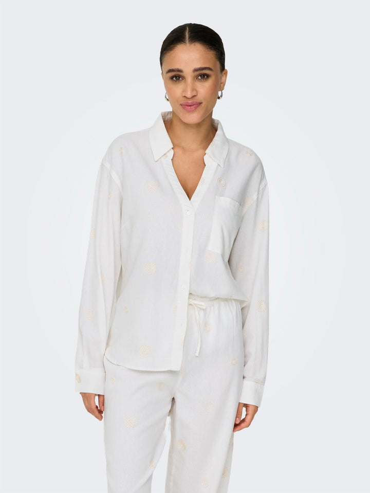 Onlcaro L/s Linen Bl Emb Shirt Cc P - Off-white