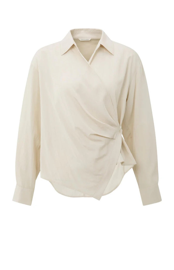 Fitted Wrap Blouse - Beige