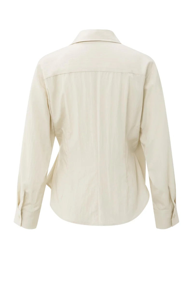 Fitted Wrap Blouse - Beige