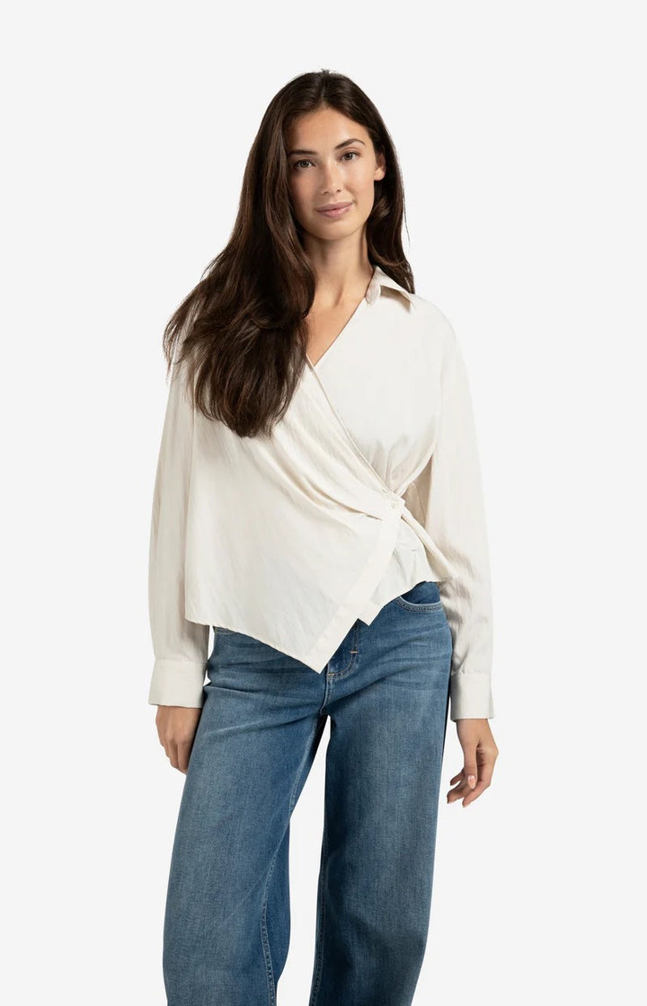 Fitted Wrap Blouse - Beige