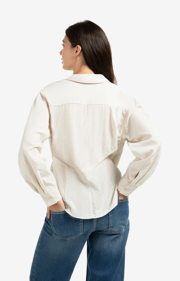 Fitted Wrap Blouse - Beige