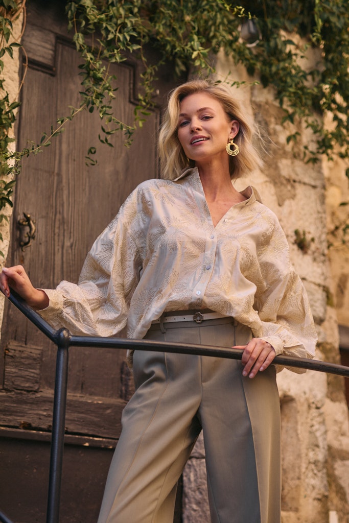 Nola Blouse Embroidery - Ecru Dessin