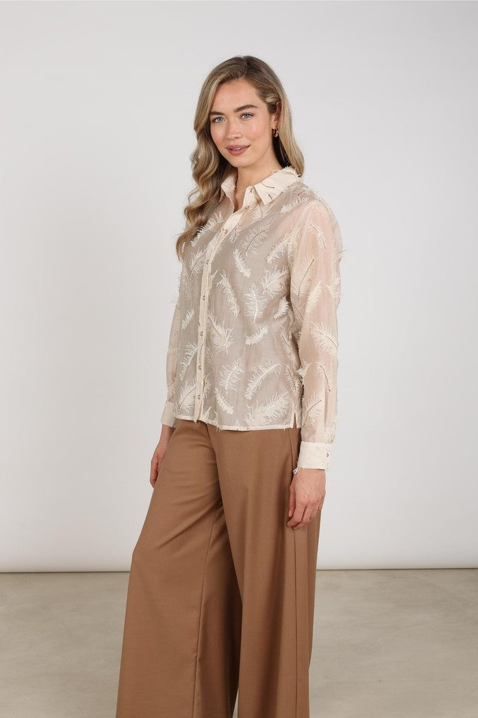 Aysha Blouse Feathers - Ecru Dessin