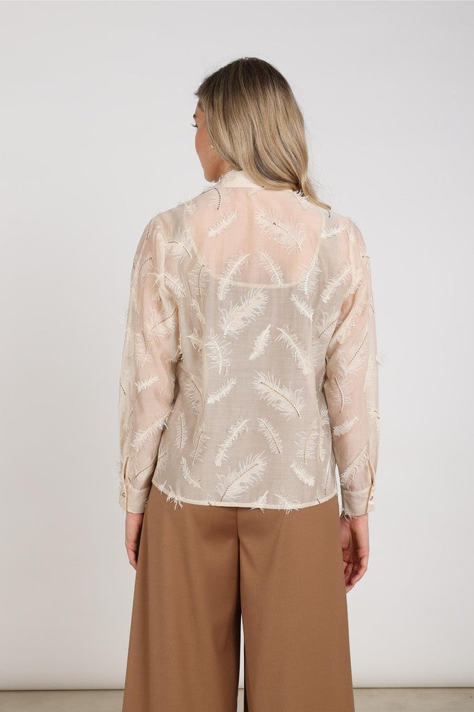 Aysha Blouse Feathers - Ecru Dessin