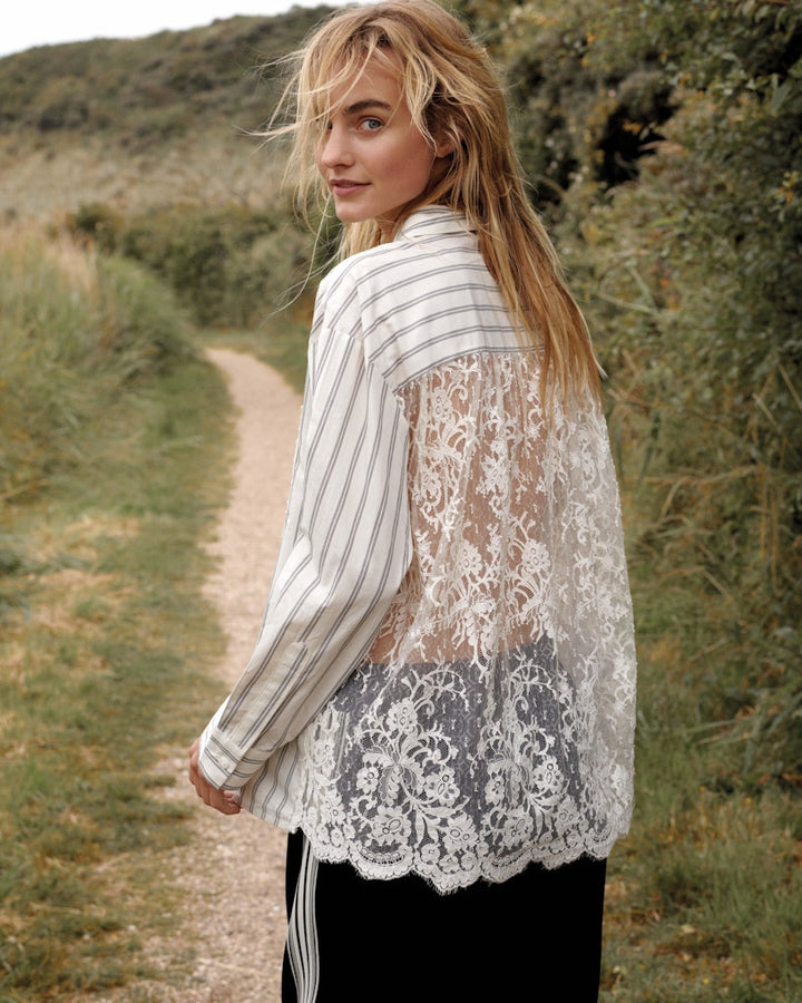 Blouse Stripe Lace Mix - Ecru Dessin