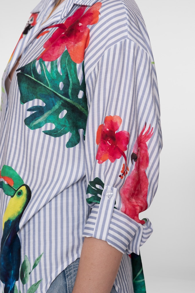 Blouse Stripes & Birds - Wit Dessin