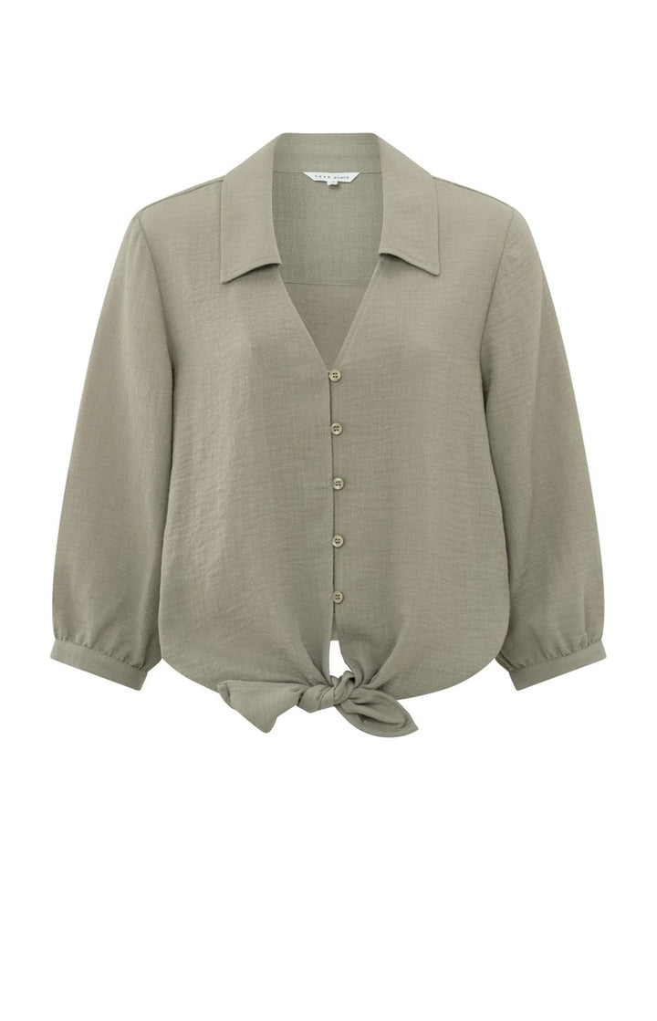 Knotted Cropped Blouse - Army