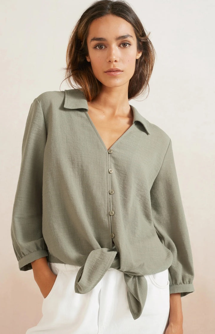 Knotted Cropped Blouse - Army