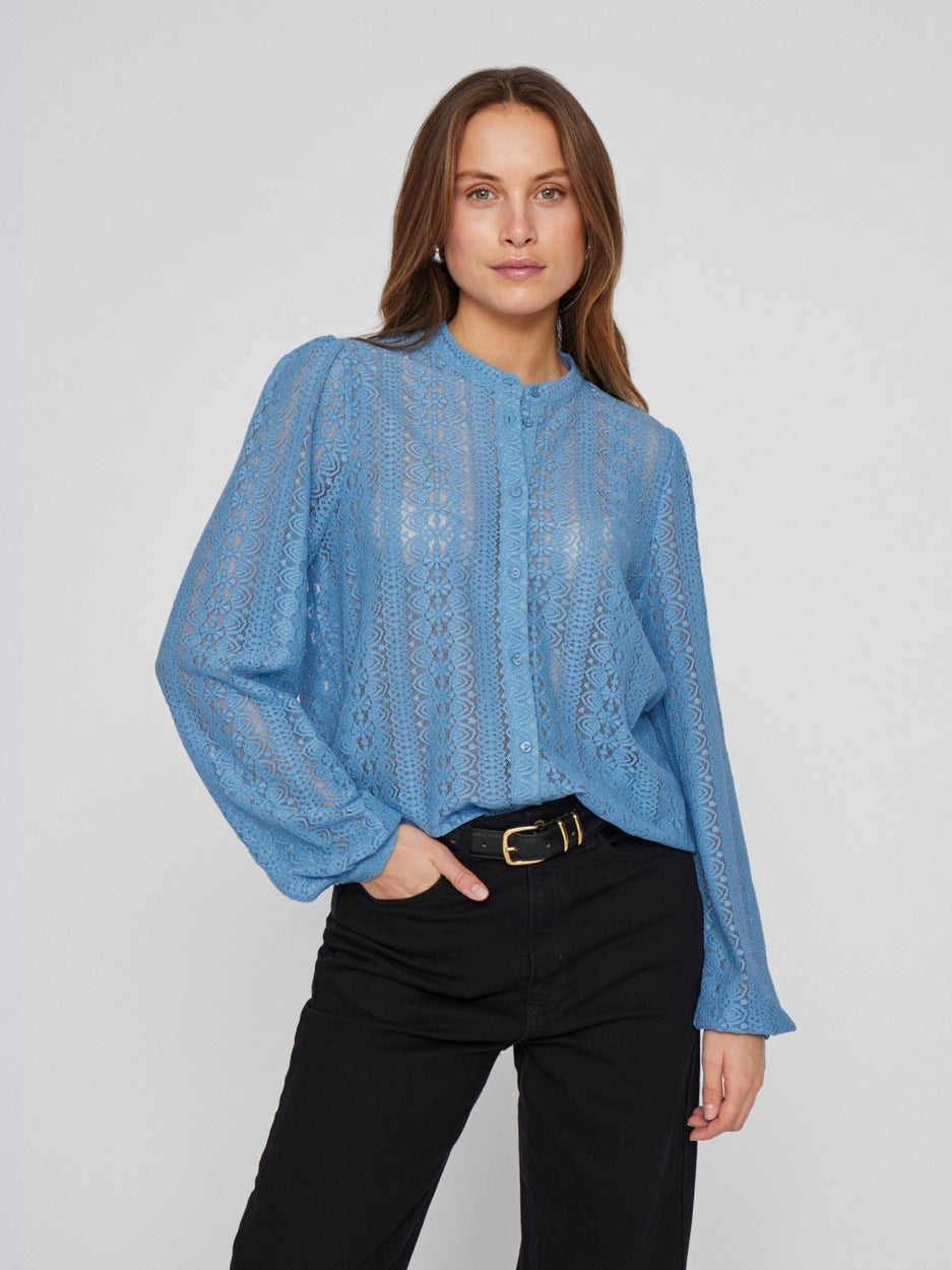 Vichikka Lace L/s Shirt- Noos - Lichtblauw