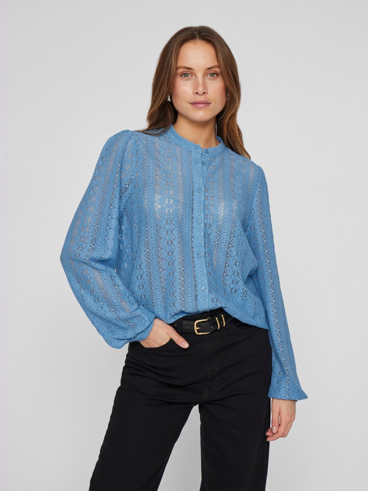 Vichikka Lace L/s Shirt- Noos - Lichtblauw