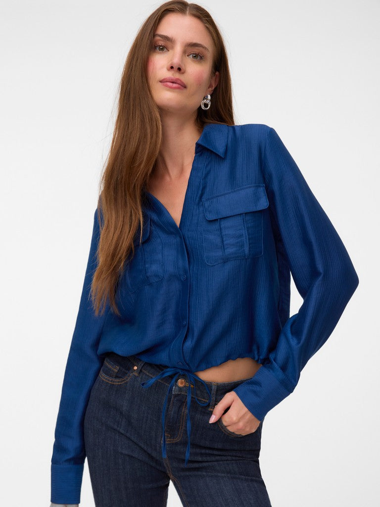 Vmtoma Ls Tie Shirt Wvn Lcs - Kobalt