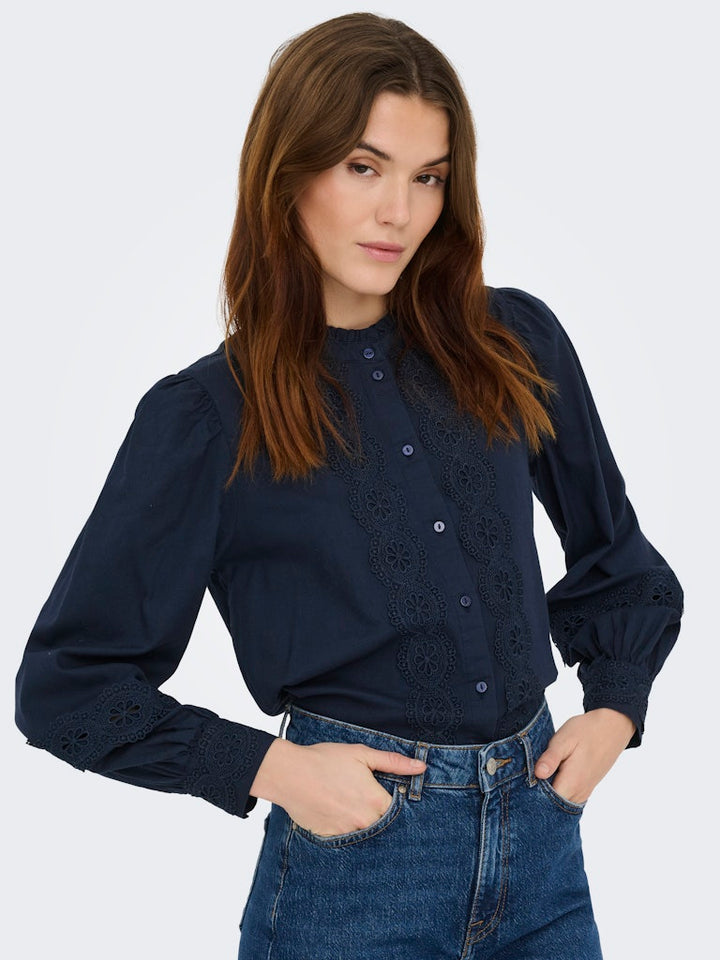 Jdyflo L/s Lace Shirt Wvn - Navy