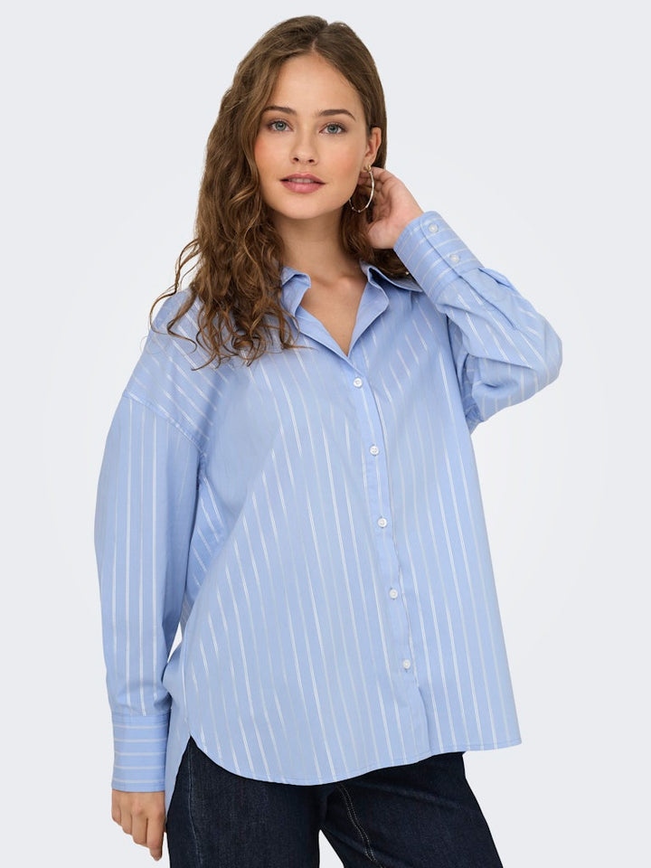 Jdymio L/s Lurex Loose Shirt Wvn Noos - Blauw Dessin