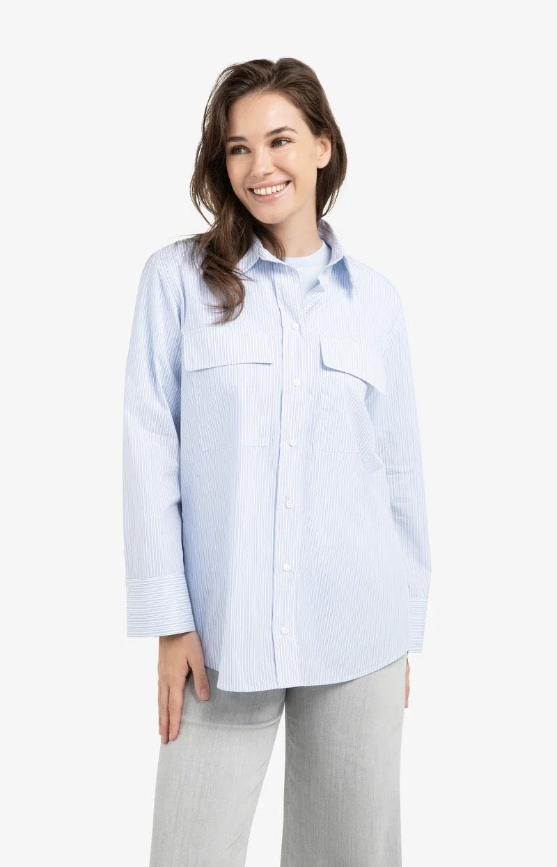 Gestreepte Boyfriend Blouse - Blauw Dessin