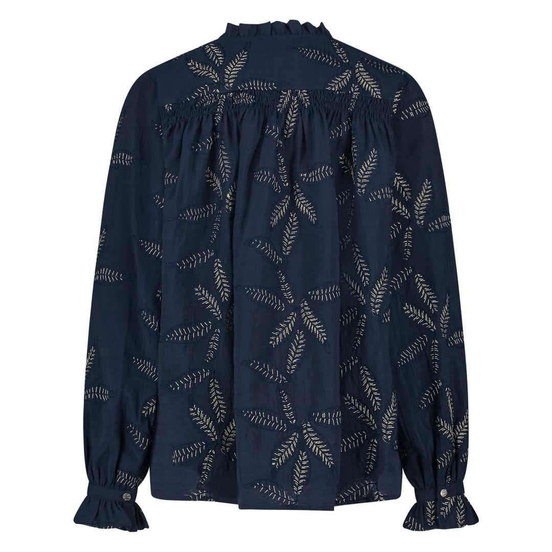 Jenna Blouse Embroidery - Blauw Dessin