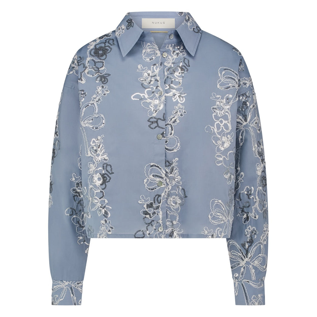 Tessa Blouse Paillet - Blauw Dessin