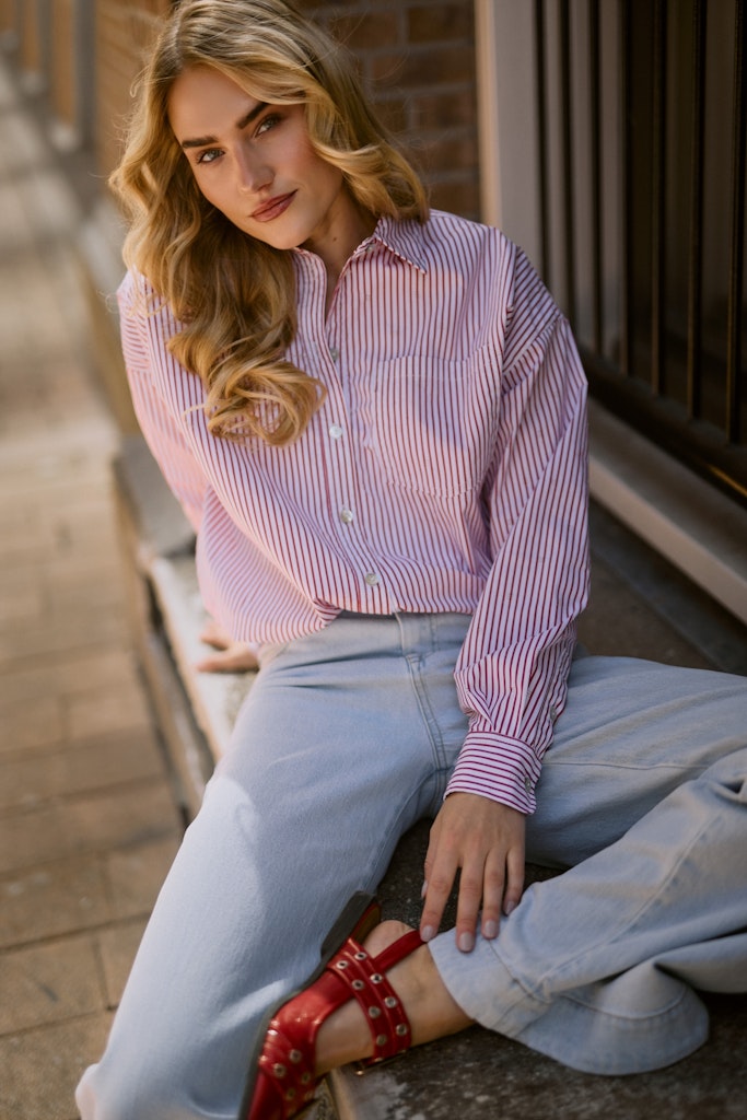 Ariana Blouse Stripe - Rood Dessin