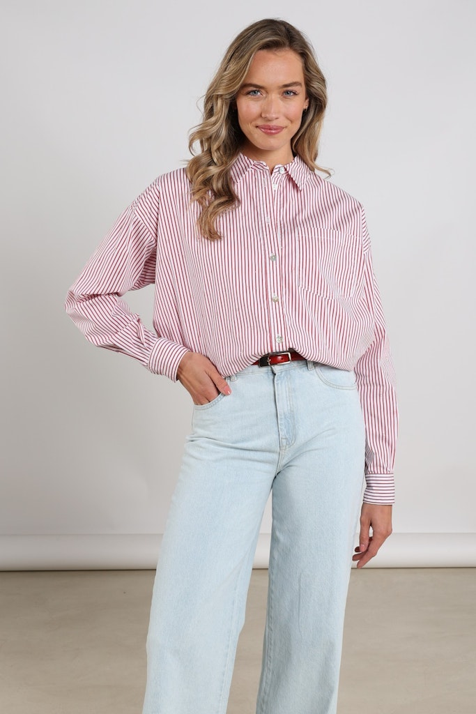 Ariana Blouse Stripe - Rood Dessin