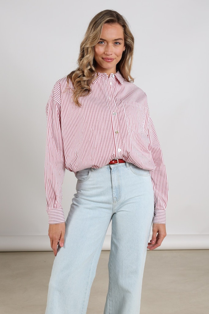 Ariana Blouse Stripe - Rood Dessin