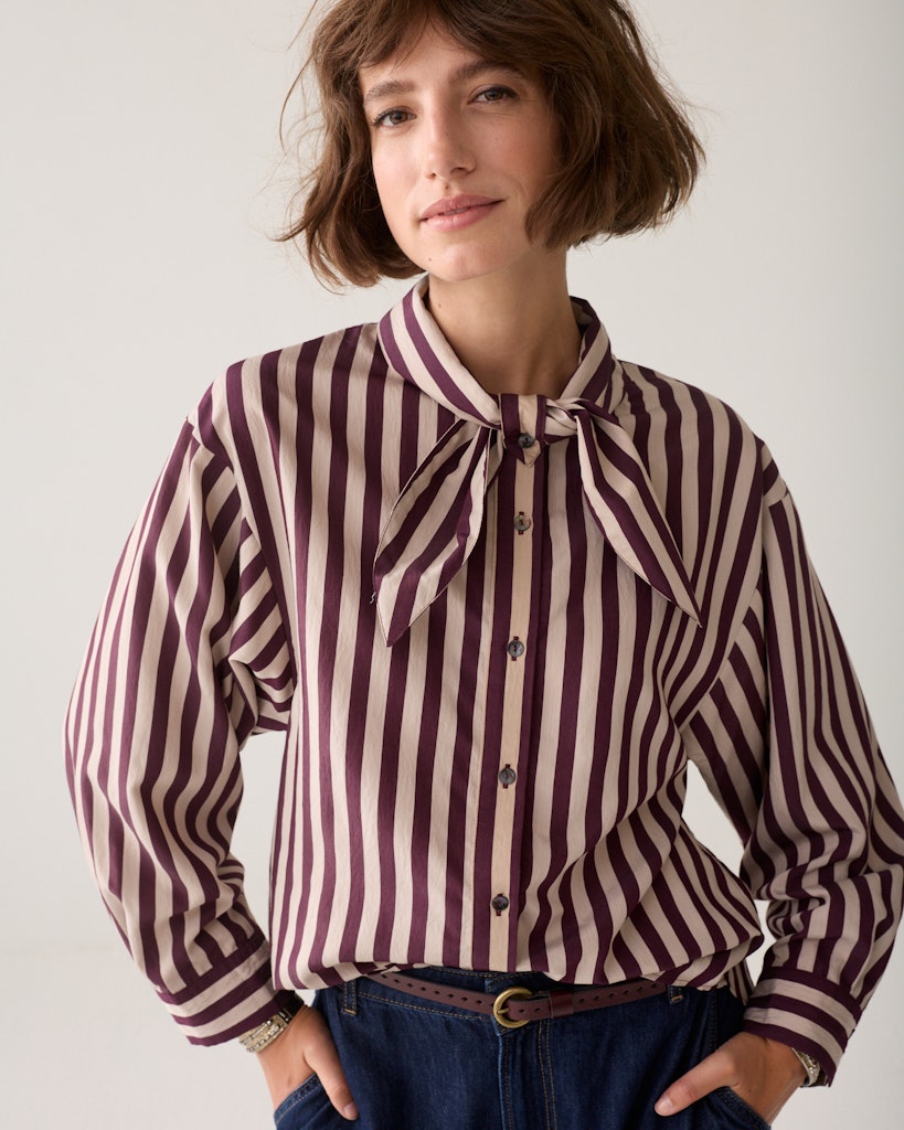Blouse Two Tone Stripe - Rood Dessin