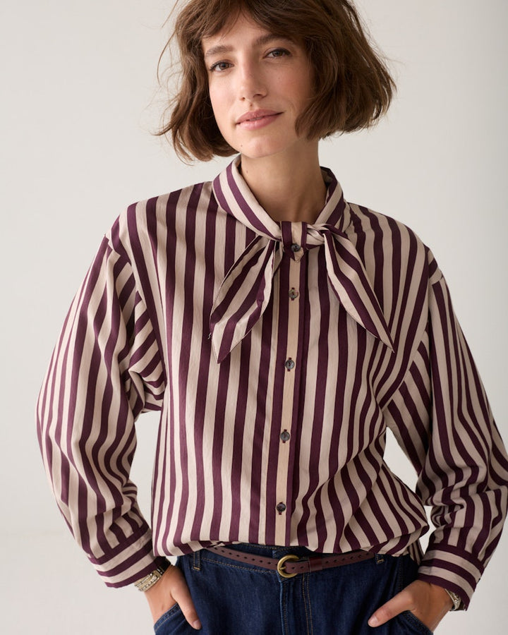 Blouse Two Tone Stripe - Rood Dessin
