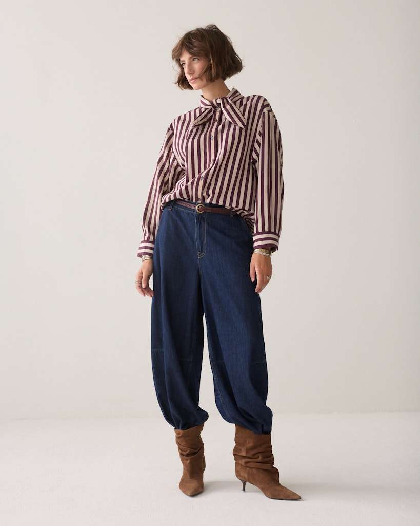 Blouse Two Tone Stripe - Rood Dessin