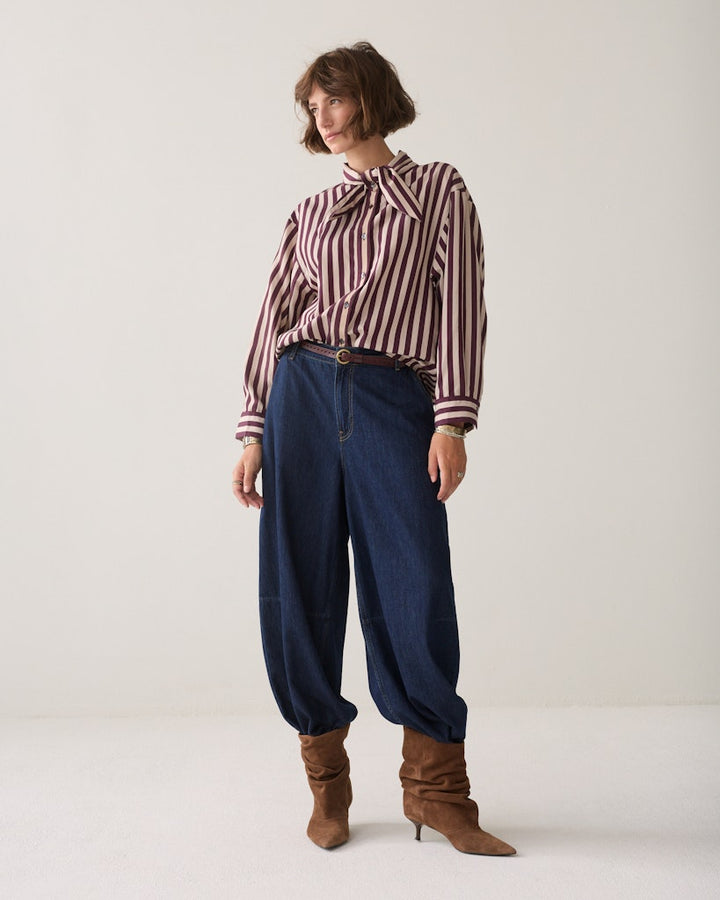 Blouse Two Tone Stripe - Rood Dessin