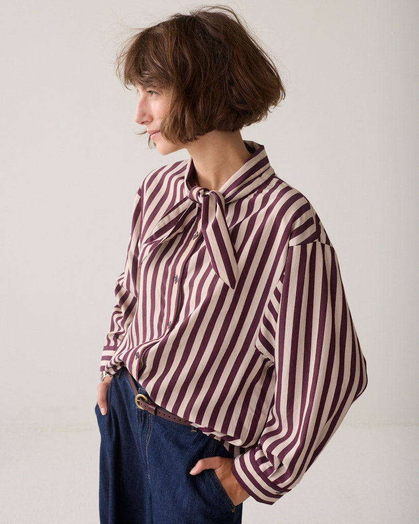Blouse Two Tone Stripe - Rood Dessin