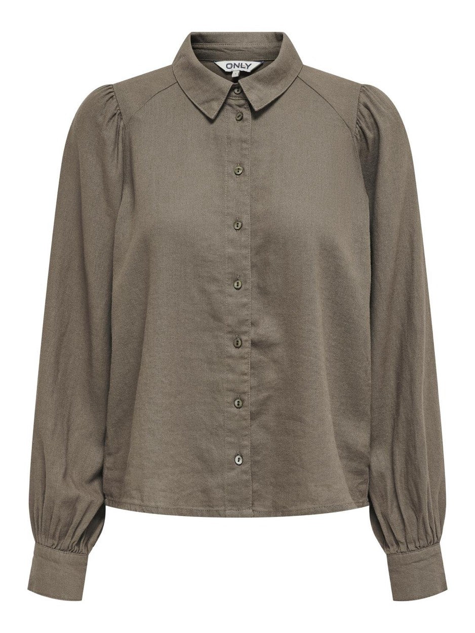 Onlcaro L/s Linen Bl Puff Shirt Cc - Taupe