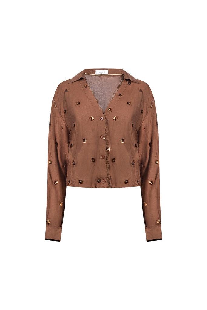 Anika Blouse Paillet - Bruin