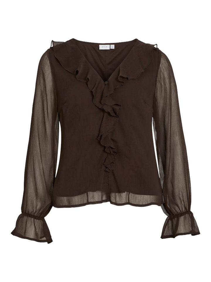 Visilja L/s V-neck Frill Top / #8 - Bruin