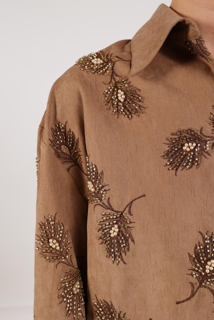 Iris Blouse Embroidery - Camel