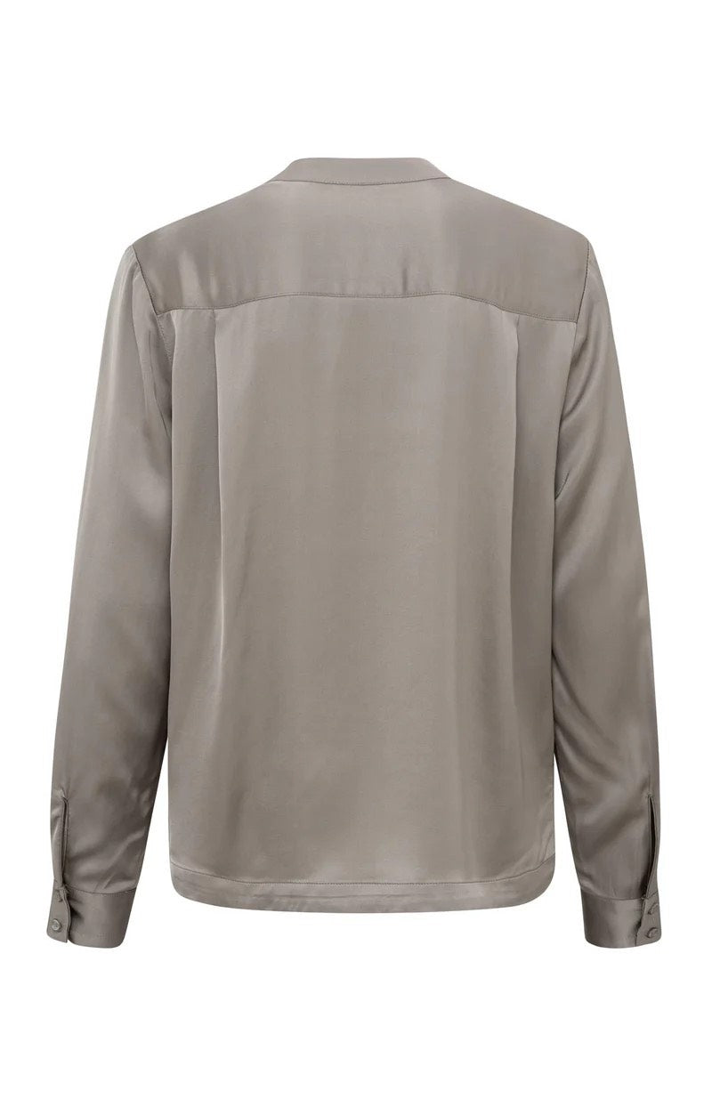 Satin Detailed Placket Blouse - Taupe