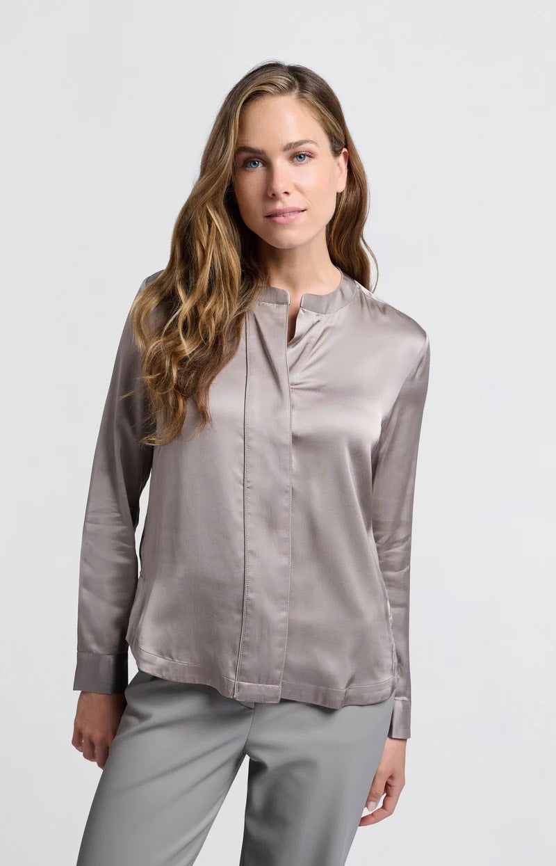 Satin Detailed Placket Blouse - Taupe