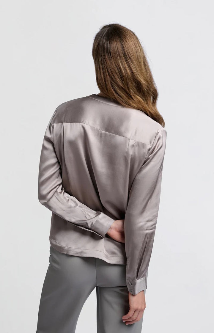 Satin Detailed Placket Blouse - Taupe