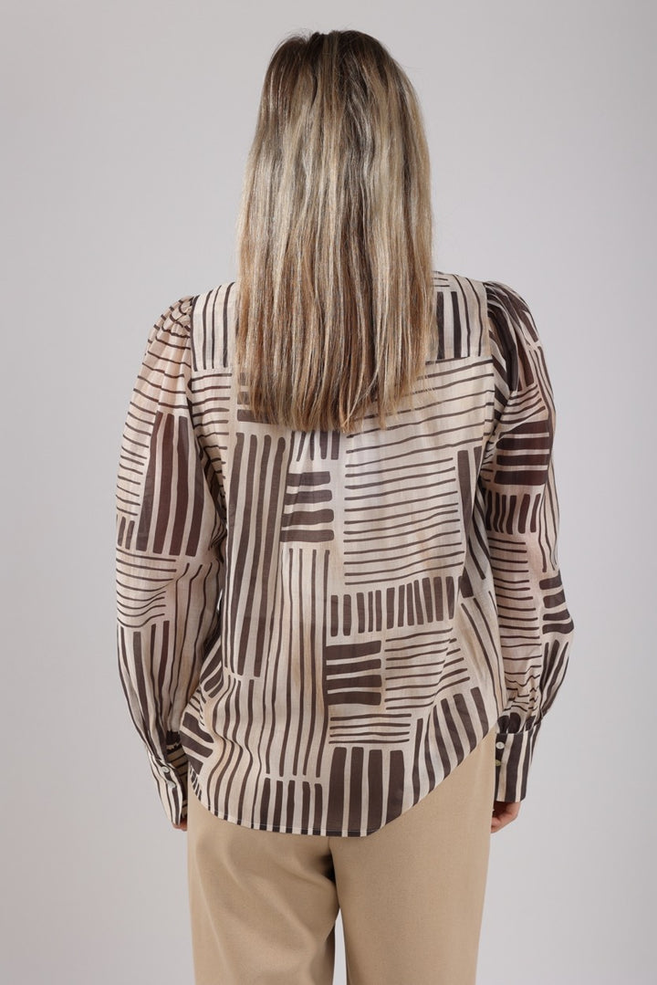 Preston Blouse Stripes - Bruin Dessin