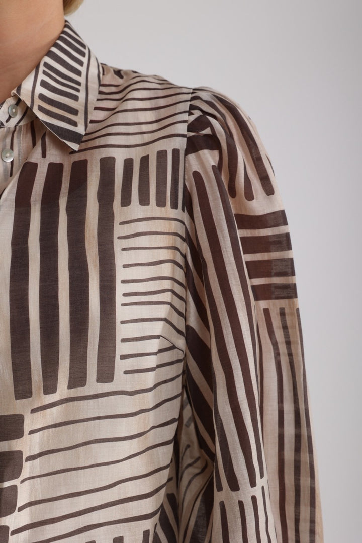 Preston Blouse Stripes - Bruin Dessin