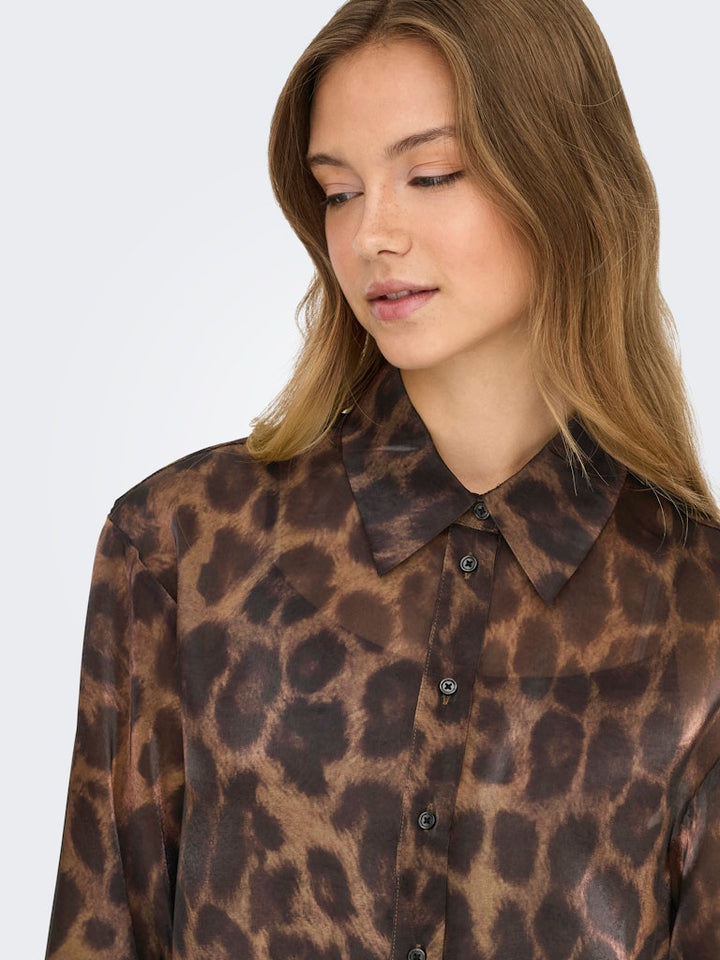 Onlstella Life Ls Loose Shirt Wvn - Bruin Dessin