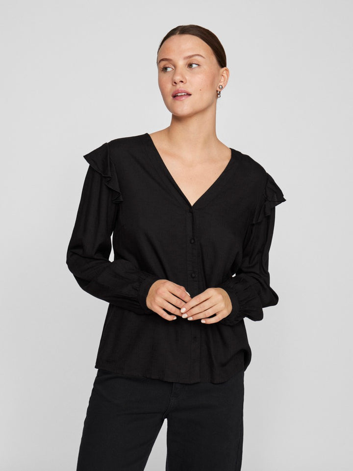 Videstina V-neck Ls Top - Zwart