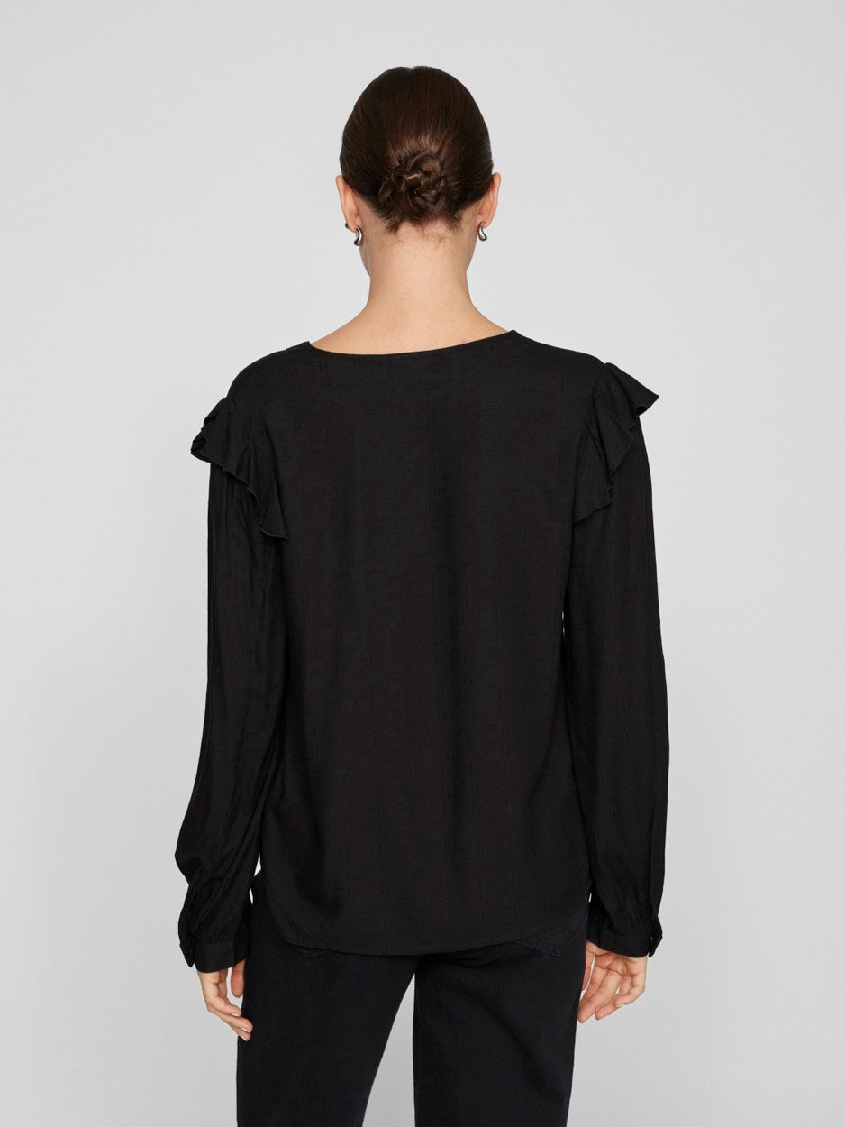 Videstina V-neck Ls Top - Zwart