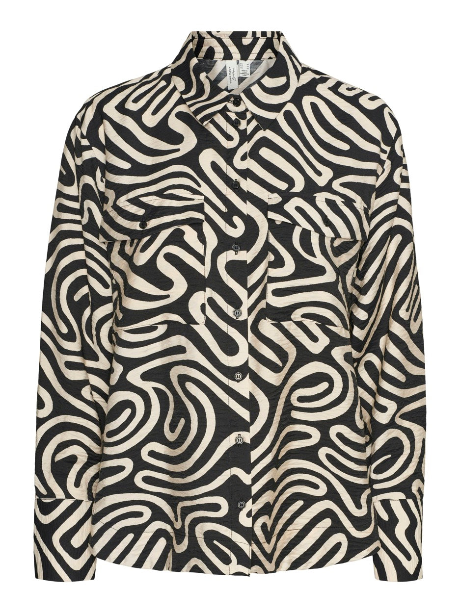 Vmvigdis L/s Shirt Wvn Btq Ga - Zwart Dessin