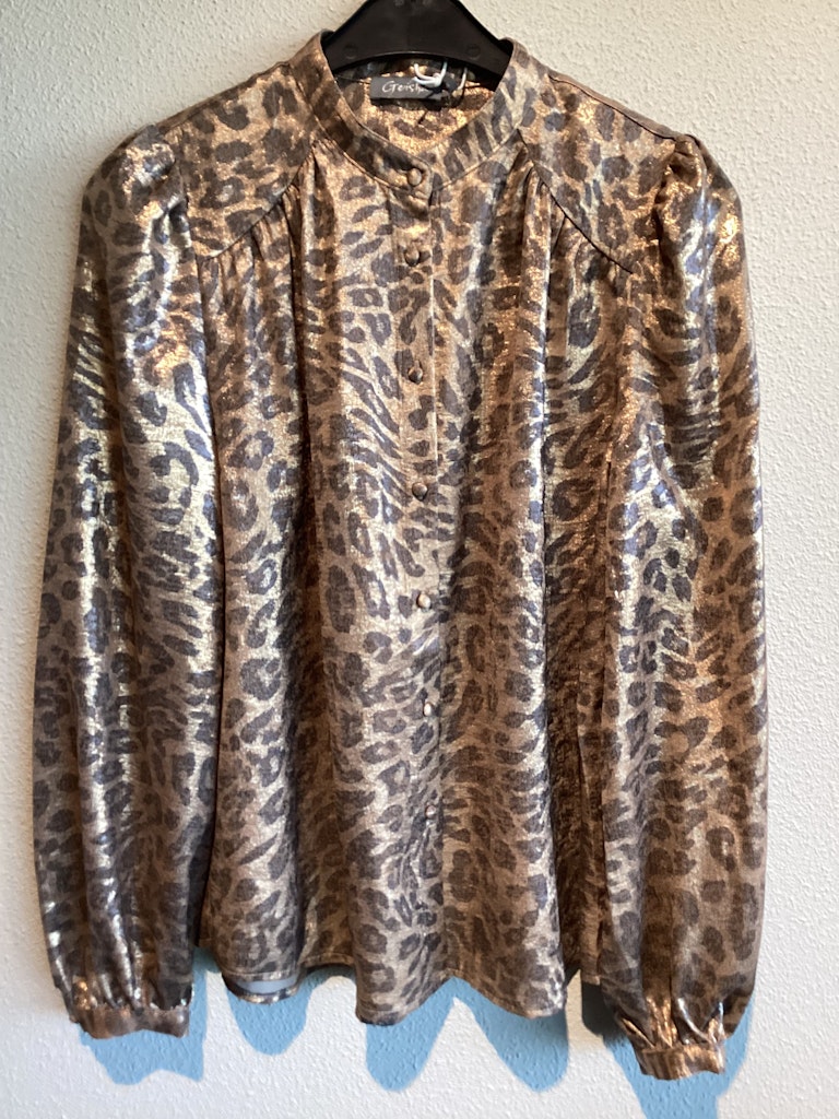 Blouse Velvet Look Leopard - Goudkleurig